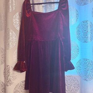 Cupshe Women's Long Sleeve Velvet Dress in Burgundy